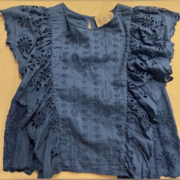 Sea New York NY Cropped Eyelet Ruffle Sleeve Top Blouse 0 - Picture 3 of 5